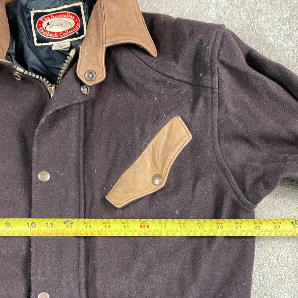 Australian Outback Collection‎ Mens Wool Leather Trim Field Jacket Brown Small